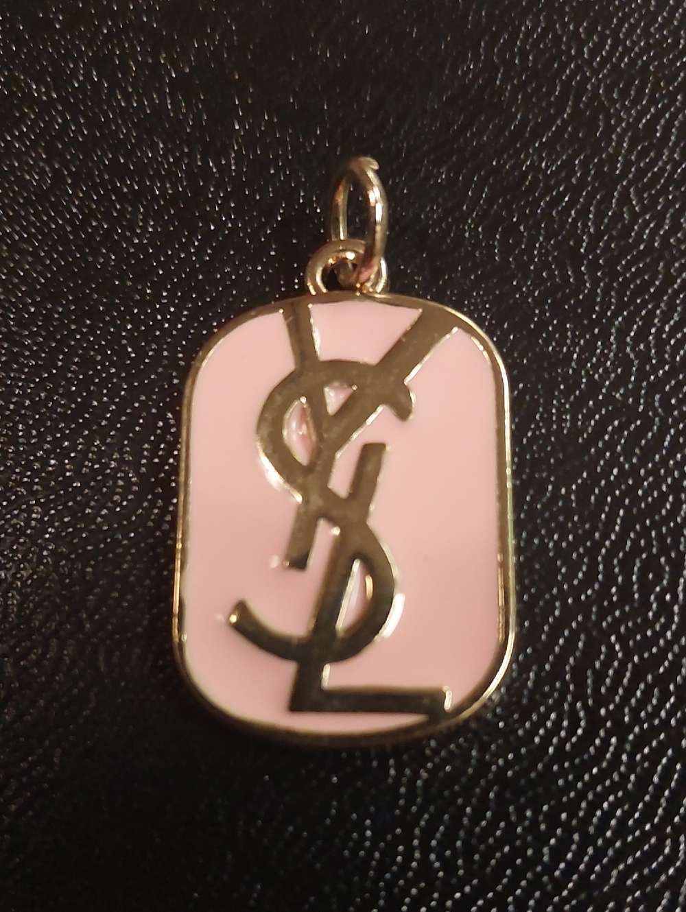 YSL Pink & Gold Enamel Logo Charm Pendant